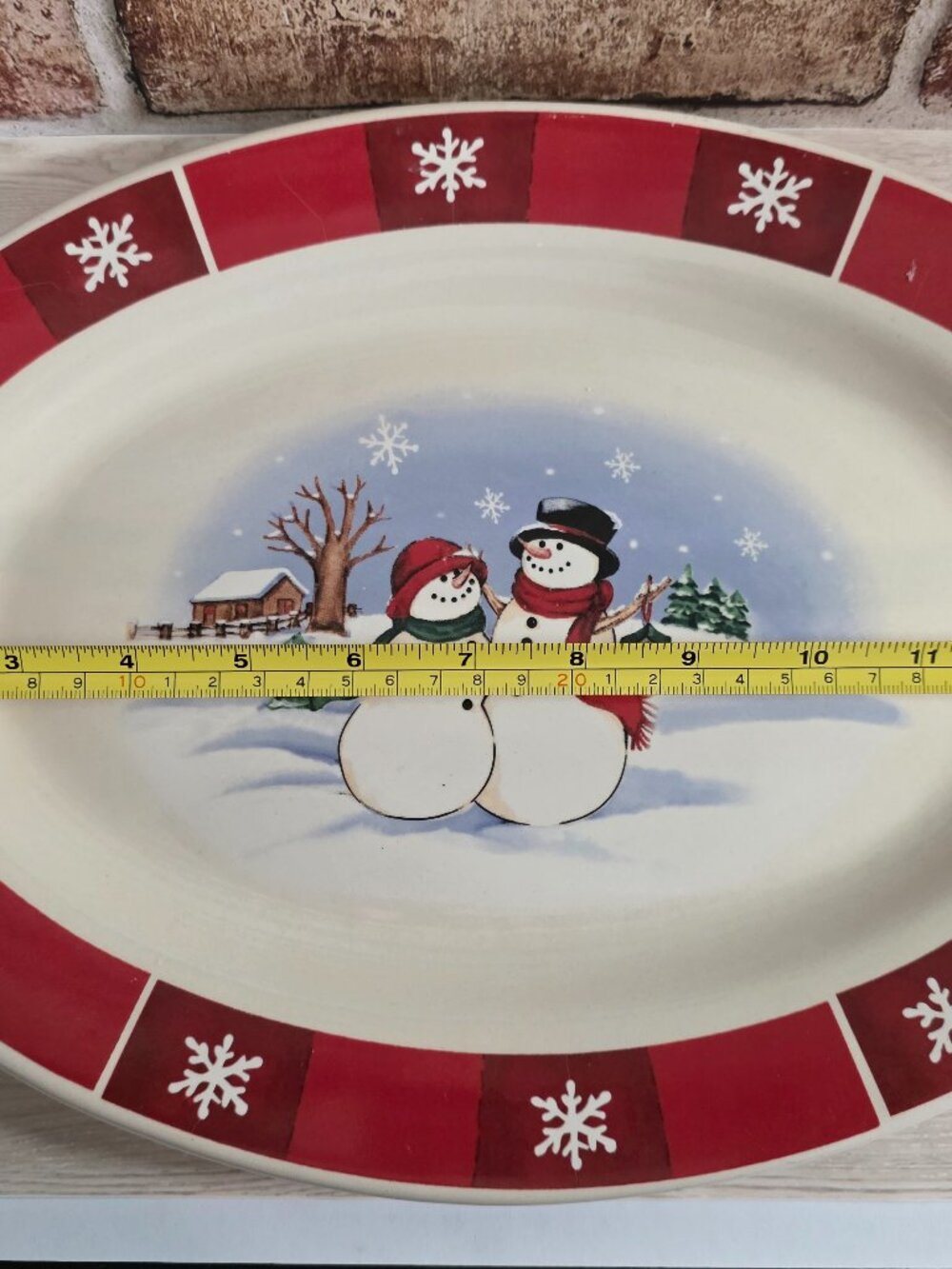 Snowman Couple Oval Platter  14" x 10"